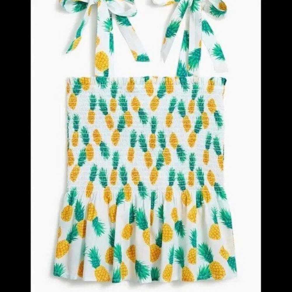 NWT J. CREW Pineapple Smocked Tie Tank Top (Small) - Picture 2 of 9